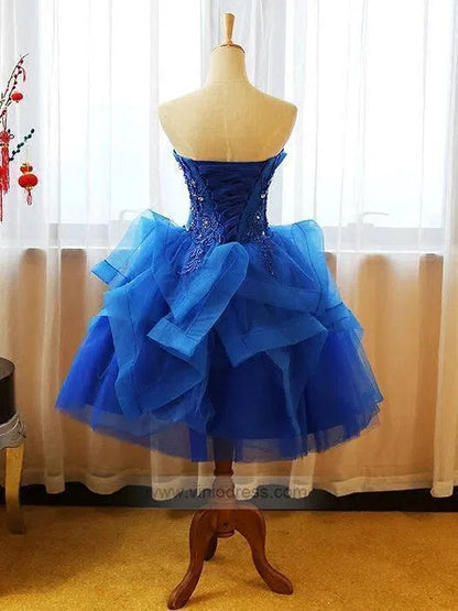 Short Royal Blue Homecoming Dresses Strapless Party Dress FD1025-2-prom dresses 2025 -Viniodress-Short-Royal Blue-Custom Size