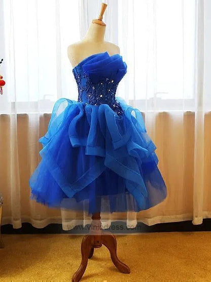 Short Royal Blue Homecoming Dresses Strapless Party Dress FD1025-2-prom dresses 2025 -Viniodress-Short-Royal Blue-Custom Size
