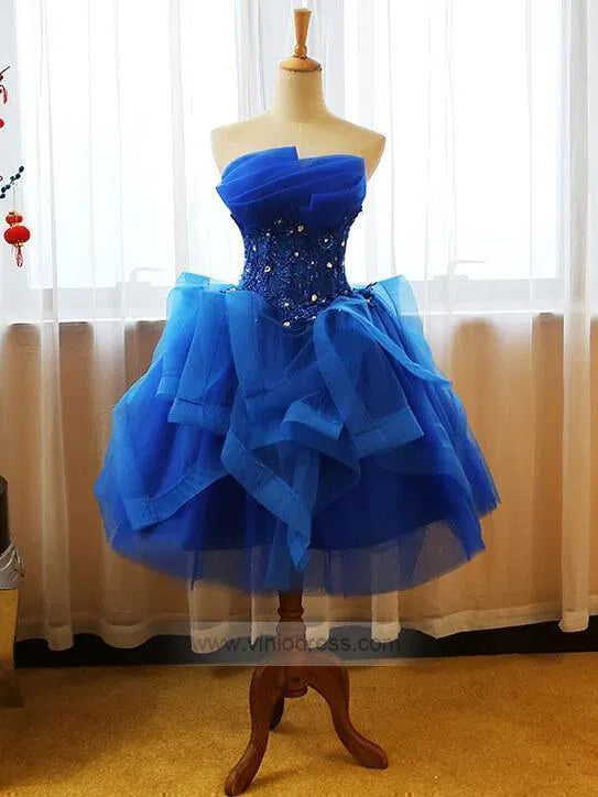Short Royal Blue Homecoming Dresses Strapless Party Dress FD1025-2-prom dresses 2025 -Viniodress-Short-Royal Blue-Custom Size