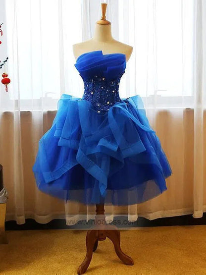 Short Royal Blue Homecoming Dresses Strapless Party Dress FD1025-2-prom dresses 2025 -Viniodress-Short-Royal Blue-Custom Size