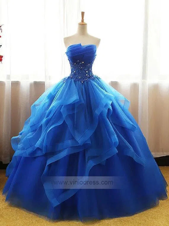 Short Royal Blue Homecoming Dresses Strapless Party Dress FD1025-2-prom dresses-Viniodress-Long-Royal Blue-Custom Size-Viniodress