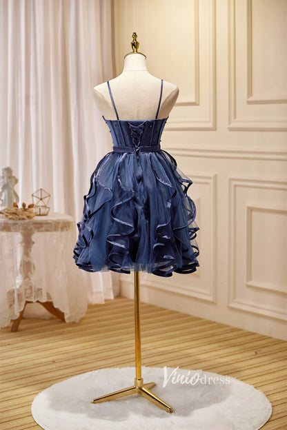 Short Ruffle Party Dress Blue Homecoming Dresses SD1403-Homecoming Dresses 2025 -Viniodress-Blue-Custom Size-
