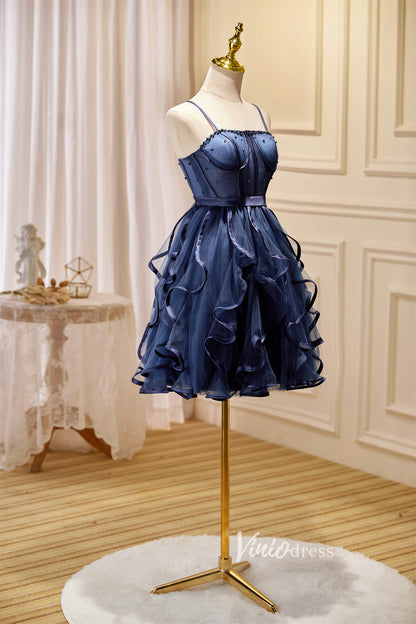 Short Ruffle Party Dress Blue Homecoming Dresses SD1403-Homecoming Dresses 2025 -Viniodress-Blue-Custom Size-