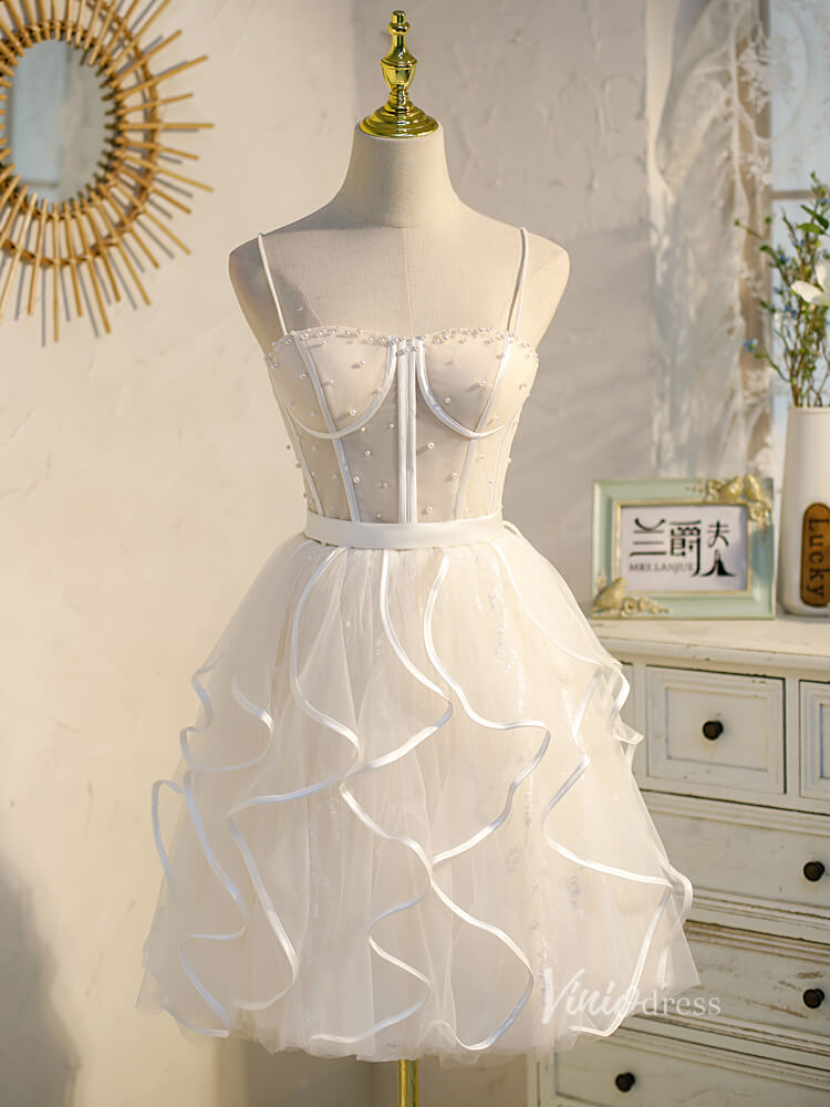 Short Ruffle Party Dress Blue Homecoming Dresses SD1403-Homecoming Dresses 2025 -Viniodress-Ivory-Custom Size-