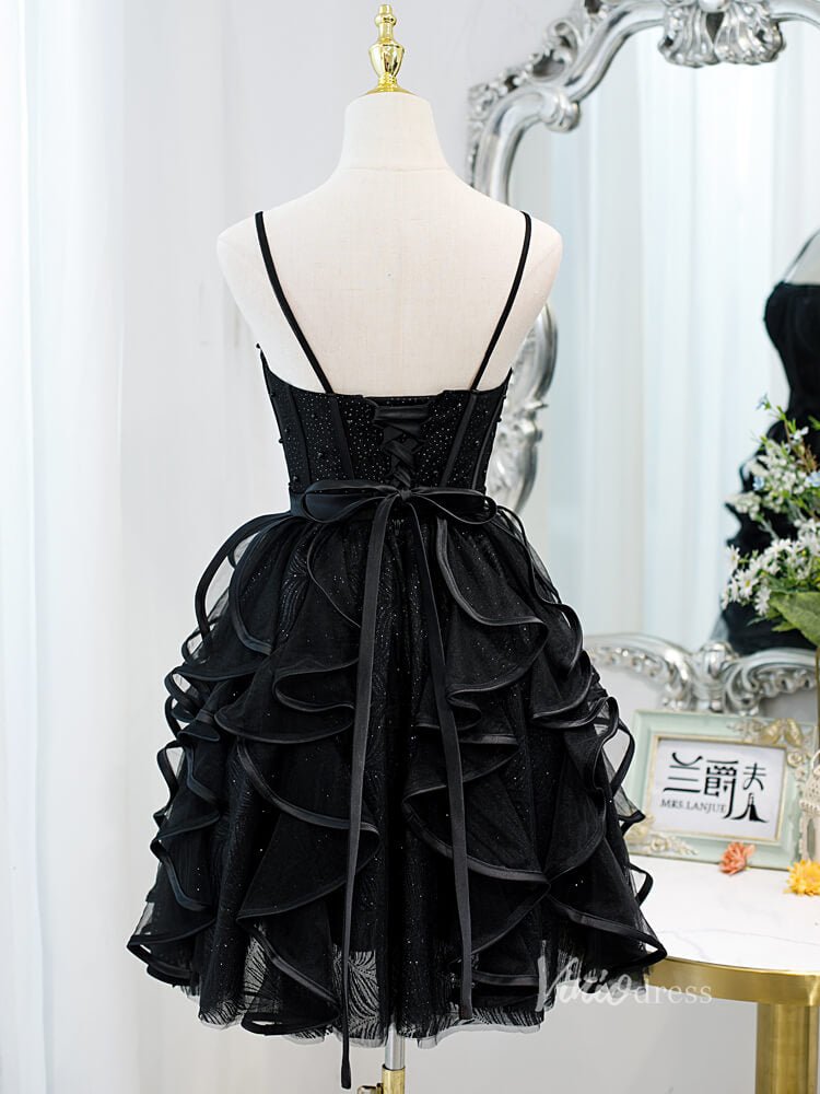 Short Ruffle Party Dress Sparkly Homecoming Dresses SD1403b-Homecoming Dresses 2025 -Viniodress-Black-Custom Size-