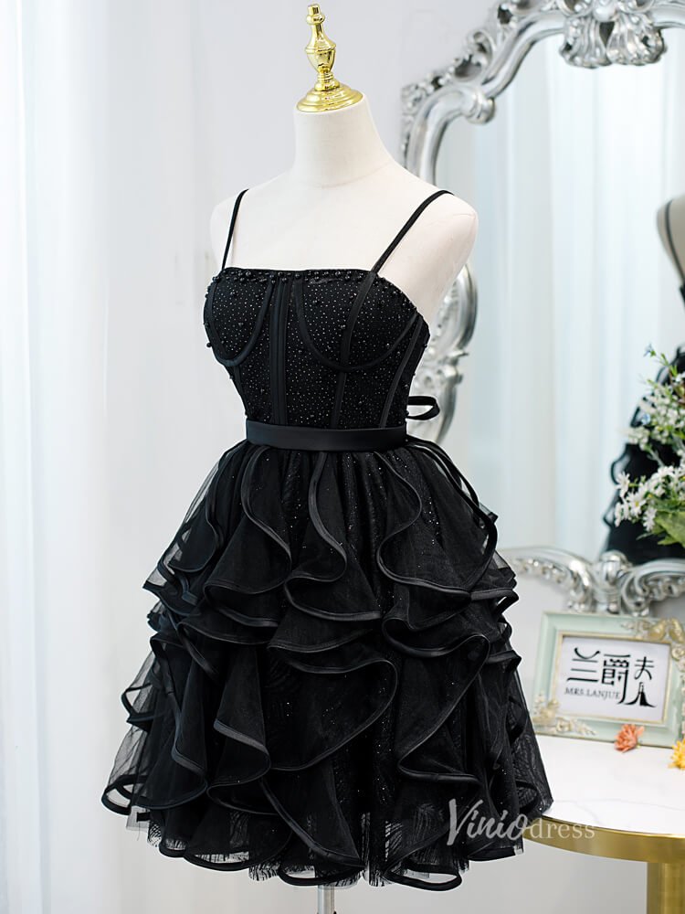 Short Ruffle Party Dress Sparkly Homecoming Dresses SD1403b-Homecoming Dresses 2025 -Viniodress-Black-Custom Size-