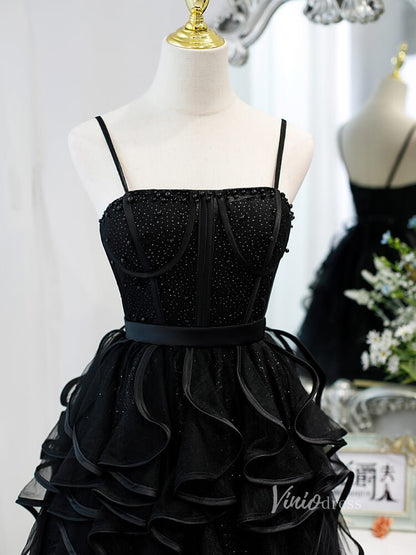 Short Ruffle Party Dress Sparkly Homecoming Dresses SD1403b-Homecoming Dresses 2025 -Viniodress-Black-Custom Size-
