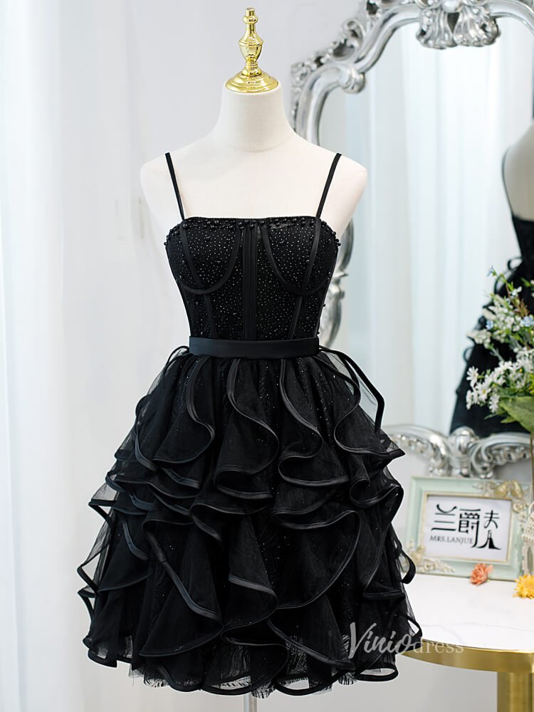 Short Ruffle Party Dress Sparkly Homecoming Dresses SD1403b-Homecoming Dresses 2025 -Viniodress-Black-Custom Size-