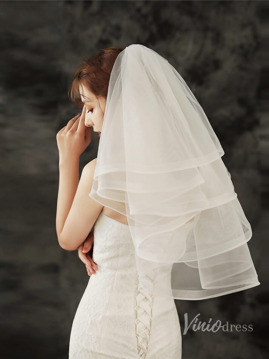 Short Ruffled Tulle Veil Viniodress TS1920-Bridal Veil 2025 -Viniodress-Ivory-