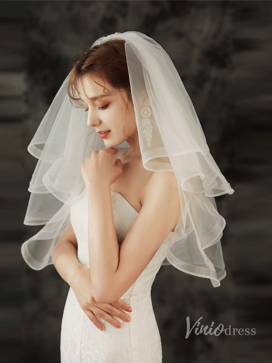 Short Ruffled Tulle Veil Viniodress TS1920-Bridal Veil 2025 -Viniodress-Ivory-