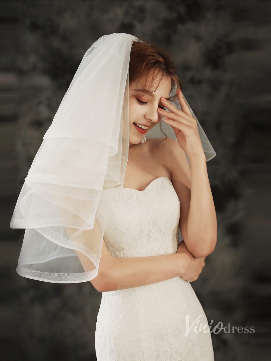 Short Ruffled Tulle Veil Viniodress TS1920-Bridal Veil 2025 -Viniodress-Ivory-