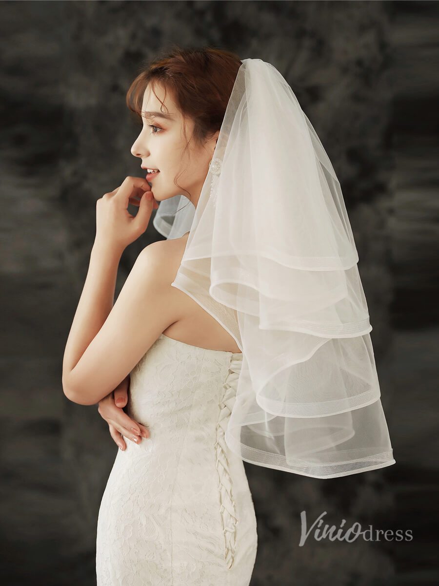 Short Ruffled Tulle Veil Viniodress TS1920-Bridal Veil 2025 -Viniodress-Ivory-