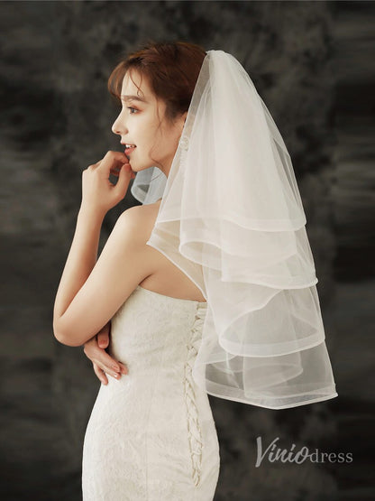 Short Ruffled Tulle Veil Viniodress TS1920-Bridal Veil 2025 -Viniodress-Ivory-