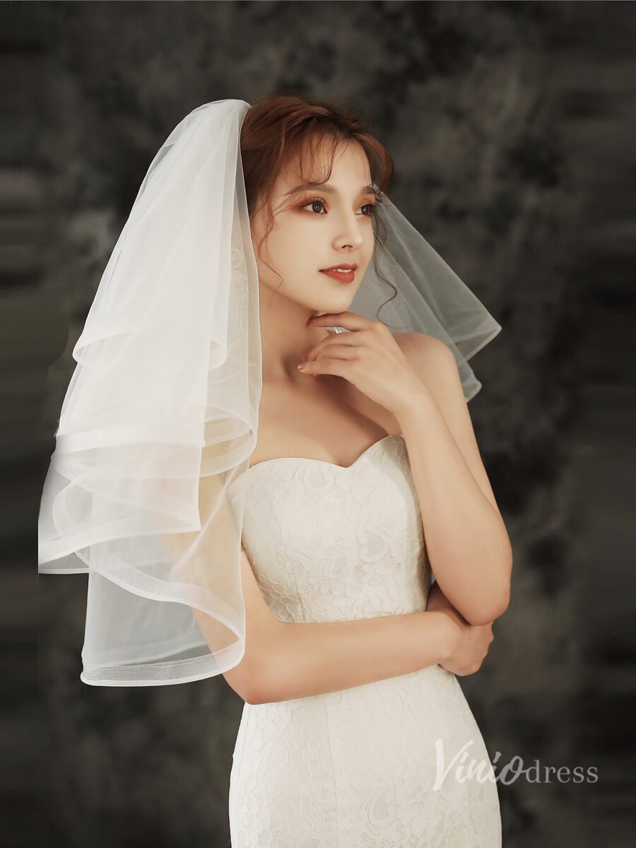 Short Ruffled Tulle Veil Viniodress TS1920-Bridal Veil 2025 -Viniodress-Ivory-