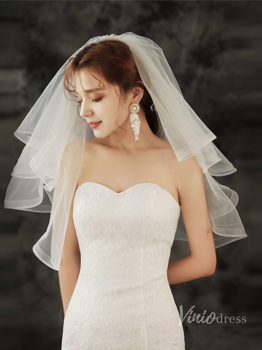 Short Ruffled Tulle Veil Viniodress TS1920-Bridal Veil 2025 -Viniodress-Ivory-