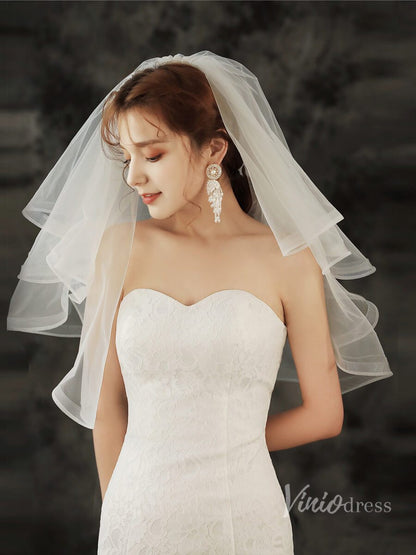 Short Ruffled Tulle Veil Viniodress TS1920-Bridal Veil 2025 -Viniodress-Ivory-