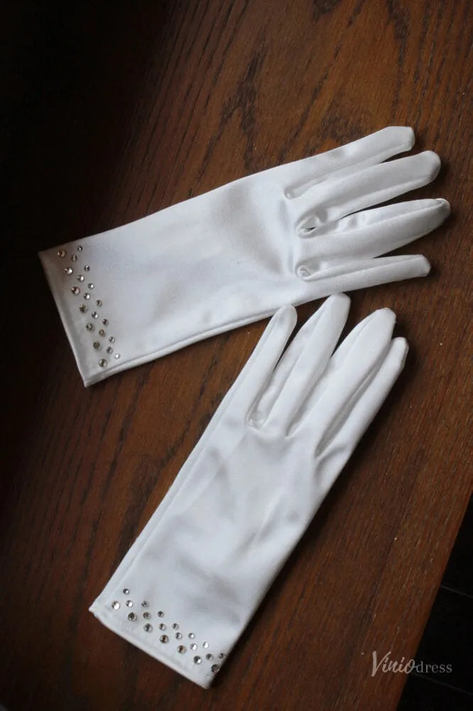 Short Satin Bridal Gloves with Crystal Cuff WG156-Bridal Gloves 2026-Viniodress-Ivory-