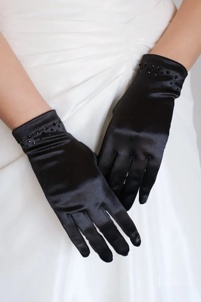 Short Satin Bridal Gloves with Crystal Cuff WG156-Bridal Gloves 2026-Viniodress-Ivory-