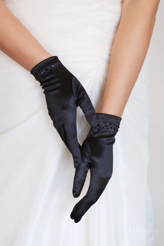 Short Satin Bridal Gloves with Crystal Cuff WG156-Bridal Gloves 2026-Viniodress-Ivory-