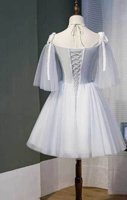 Short Silver Tulle Homecoming Dresses with Sleeves SD1365-Homecoming Dresses 2025 -VINIODRESS-A-Silver-US2