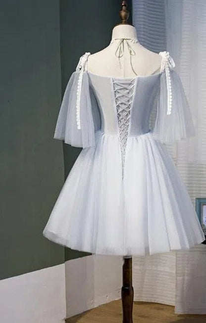 Short Silver Tulle Homecoming Dresses with Sleeves SD1365-Homecoming Dresses 2025 -VINIODRESS-A-Silver-US2