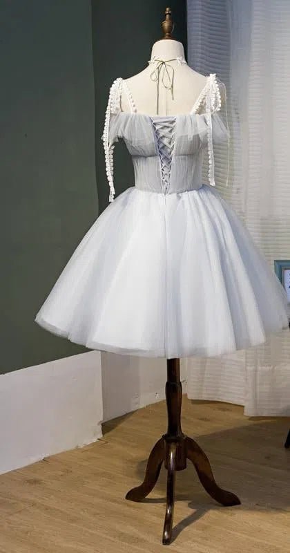 Short Silver Tulle Homecoming Dresses with Sleeves SD1365-Homecoming Dresses 2025 -VINIODRESS-A-Silver-US2