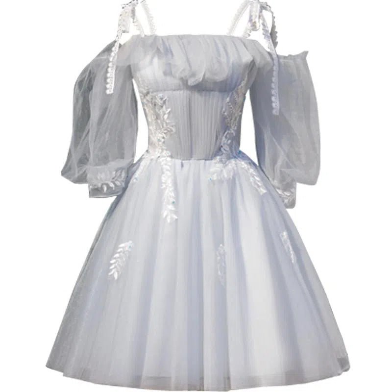 Short Silver Tulle Homecoming Dresses with Sleeves SD1365-Homecoming Dresses 2025 -VINIODRESS-A-Silver-US2