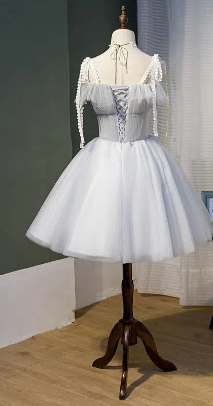 Short Silver Tulle Homecoming Dresses with Sleeves SD1365-Homecoming Dresses-VINIODRESS-Viniodress