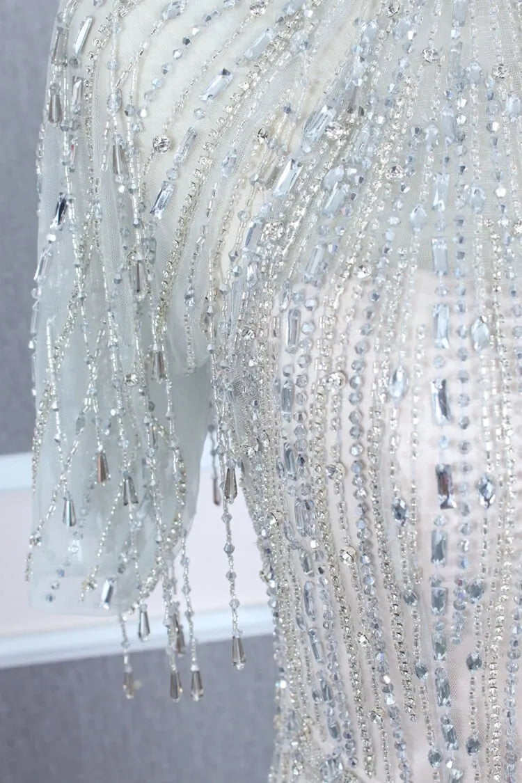 Short Sleeve Evening Dresses Sheath Beaded Prom Dress with Slit FD2776-Evening Dresses 2025 -Viniodress-Gold-US 2-