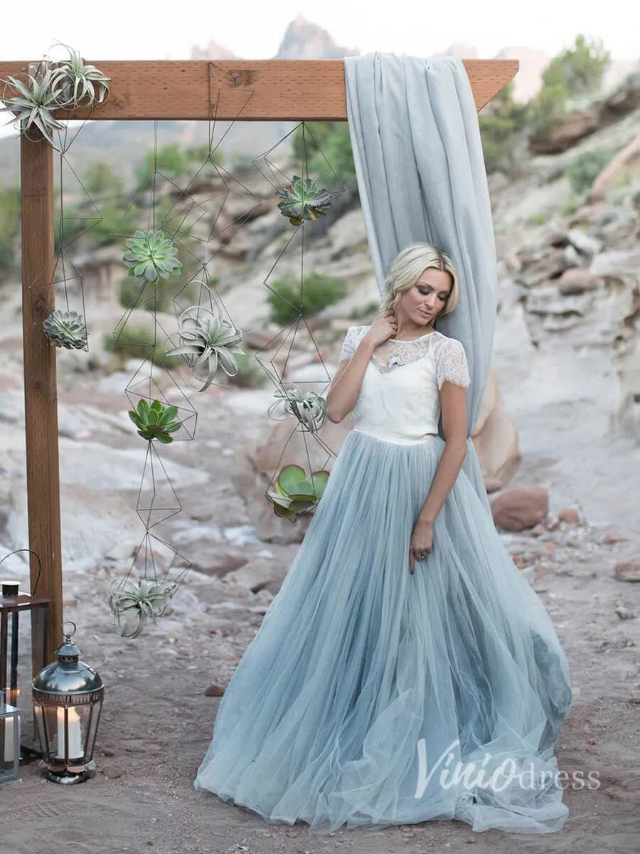 Short Sleeve Slate Blue Wedding Dresses for Photography VW1116-wedding dresses 2025 -Viniodress-Dusty Blue-Custom Size-