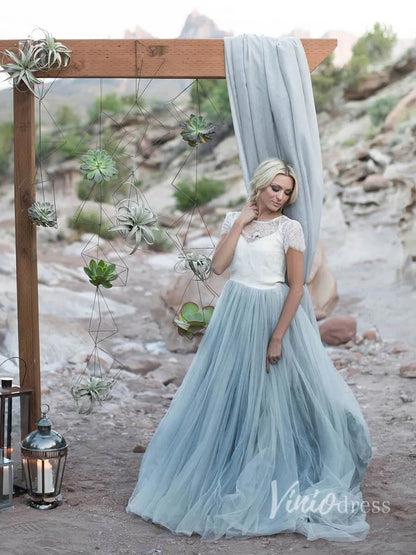 Short Sleeve Slate Blue Wedding Dresses for Photography VW1116-wedding dresses 2025 -Viniodress-Dusty Blue-Custom Size-