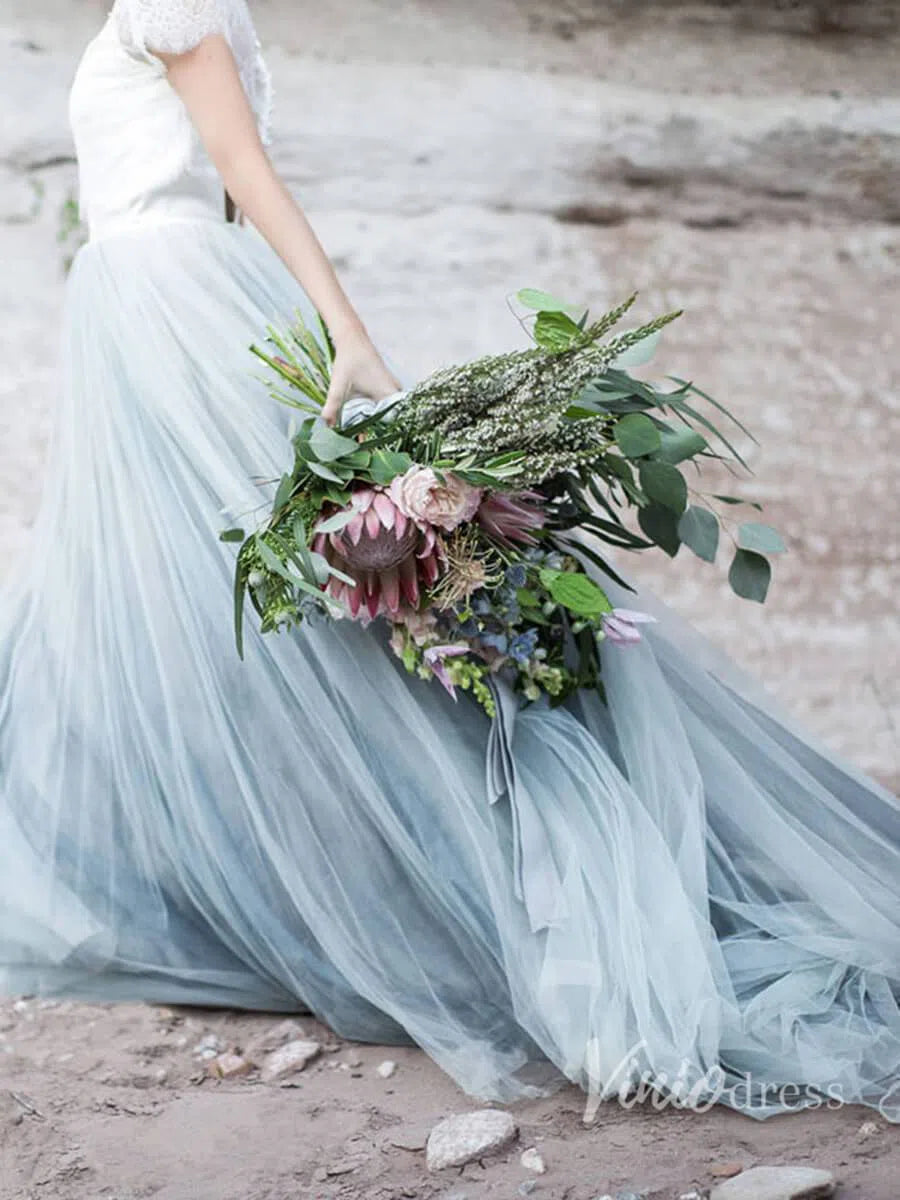 slate blue dresses for wedding Short Sleeve Slate Blue Wedding Dresses for Photography VW1116 – Viniodress
