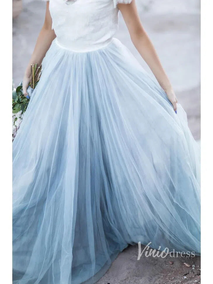 Short Sleeve Slate Blue Wedding Dresses for Photography VW1116-wedding dresses 2025 -Viniodress-Dusty Blue-Custom Size-