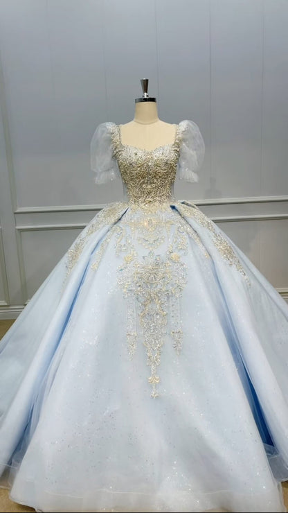 Short Sleeve Sweet 16 Dress Vintage Dubai Wedding Gowns 51002 viniodress-Quinceanera Dresses 2025 -Viniodress-Light Blue-US 2-