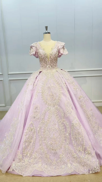 Short Sleeve Sweet 16 Dress Vintage Dubai Wedding Gowns 51002 viniodress-Quinceanera Dresses 2025 -Viniodress-Lilac-US 2-