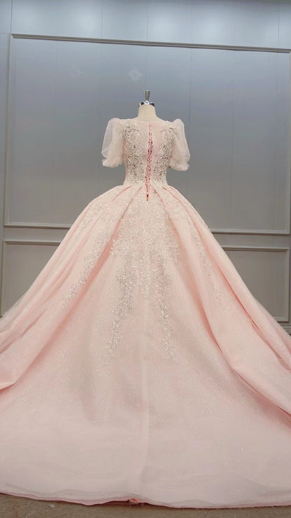 Short Sleeve Sweet 16 Dress Vintage Dubai Wedding Gowns 51002 viniodress-Quinceanera Dresses 2025 -Viniodress-Pink-US 2-