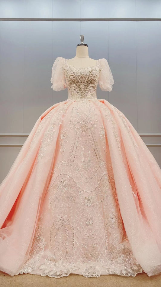 Short Sleeve Sweet 16 Dress Vintage Dubai Wedding Gowns 51002 viniodress-Quinceanera Dresses 2025 -Viniodress-Pink-US 2-