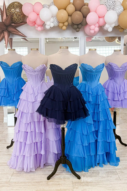 Short Strapless Tiered Chiffon Prom Dresses with Corset Bodice RF301-Homecoming Dresses 2026-Viniodress-Blue-Short-Custom Size