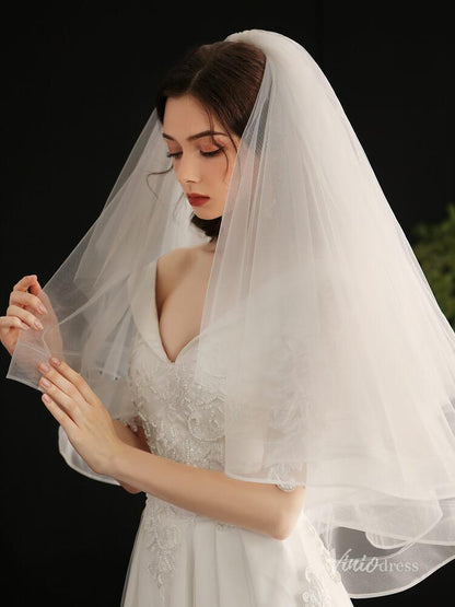 Short Tulle Bridal Veil Blusher Veils Viniodress AC1302-Bridal Veil 2025 -Viniodress-Ivory-