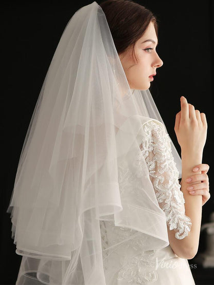 Short Tulle Bridal Veil Blusher Veils Viniodress AC1302-Bridal Veil 2025 -Viniodress-Ivory-