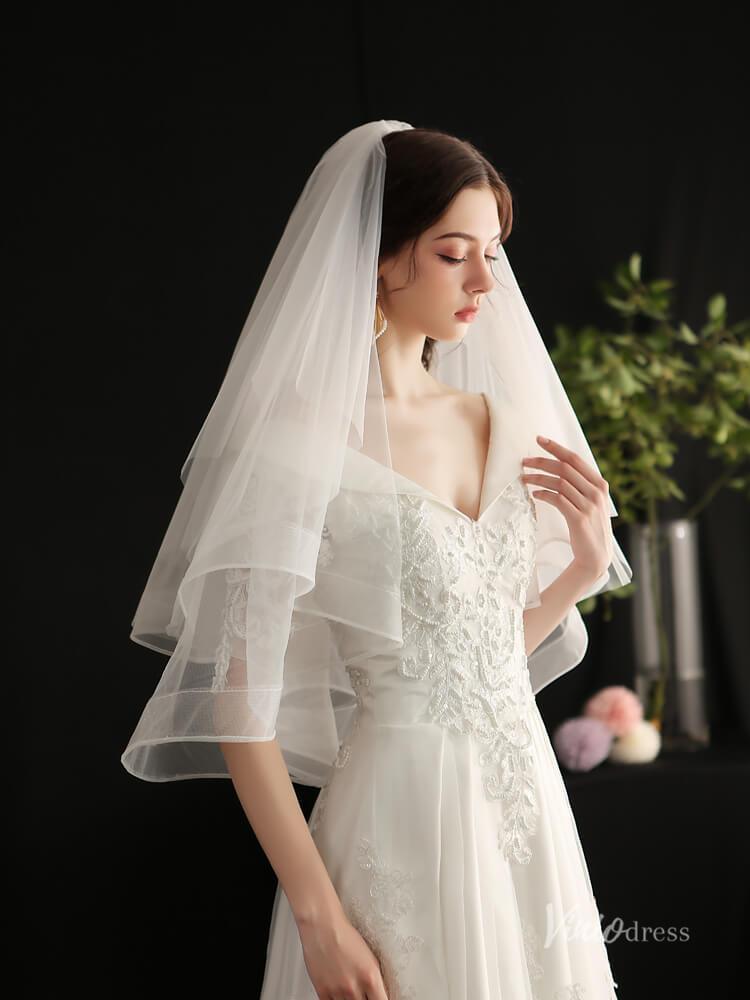 Short Tulle Bridal Veil Blusher Veils Viniodress AC1302-Bridal Veil 2025 -Viniodress-Ivory-