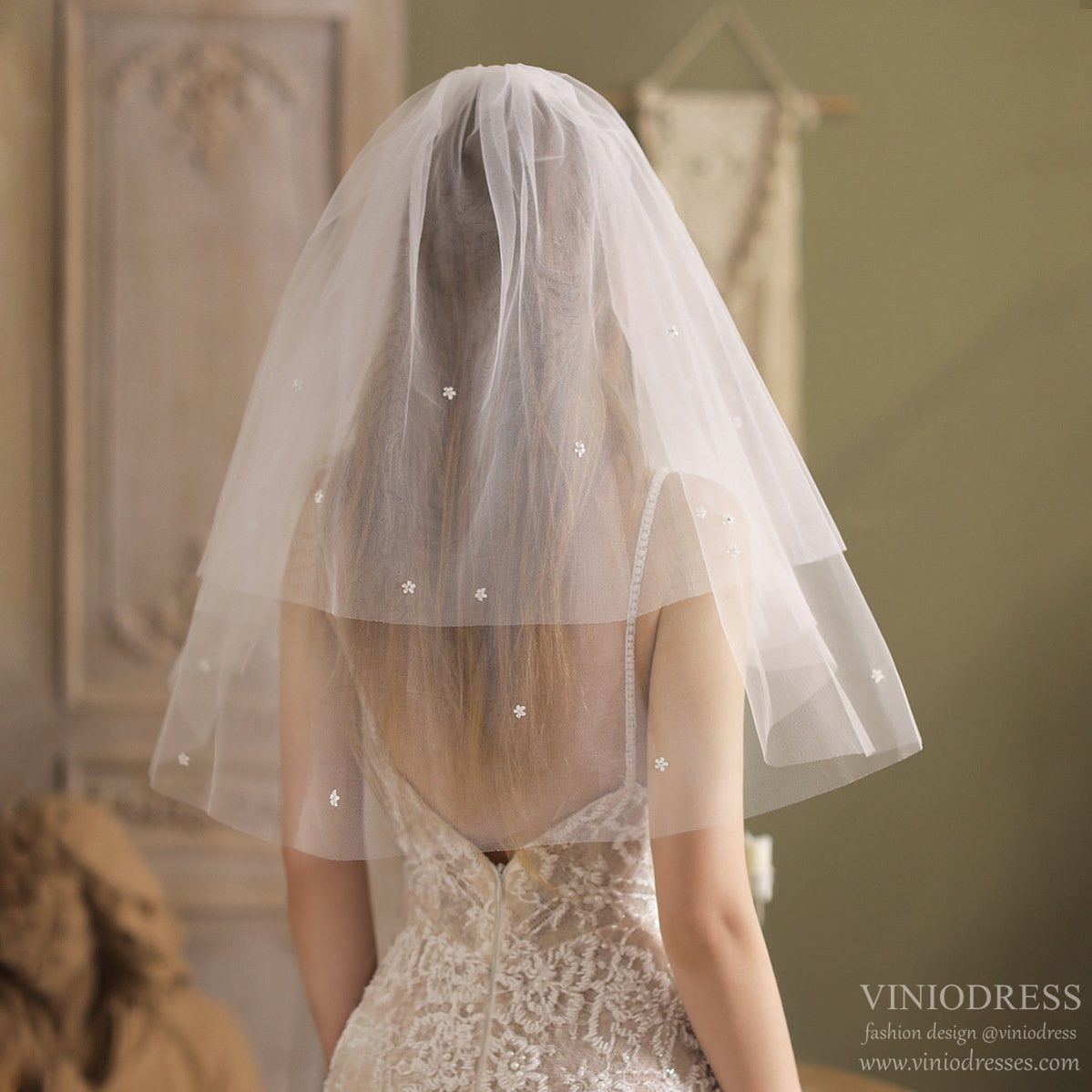 Shoulder Length Bridal Veil 2 Tiers-Accessories-Viniodress-Ivory-Viniodress