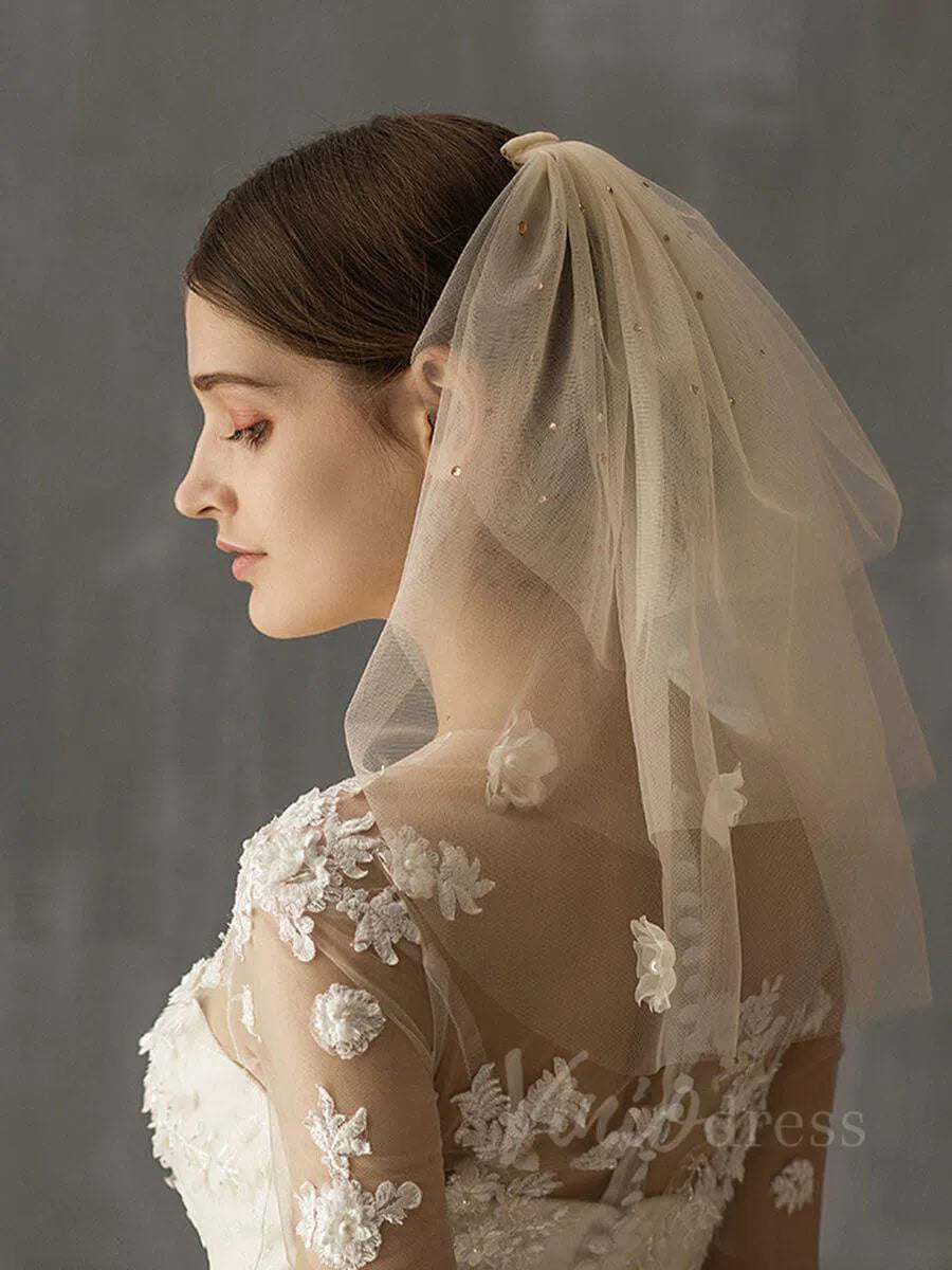 Shoulder Length Champagne Bridal Veils-Bridal Veil 2025 -Viniodress-Champagne-