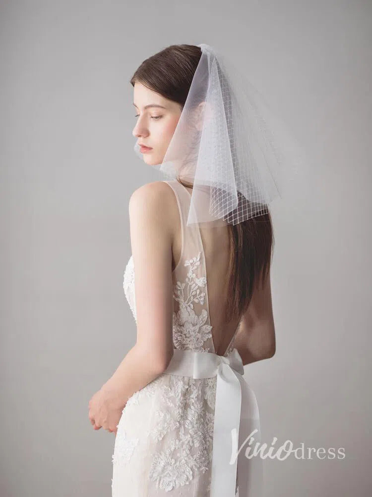 Shoulder Length Ivory Wedding Veils Viniodress ACC1048-Bridal Veil 2025 -Viniodress-Ivory-