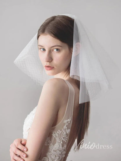 Shoulder Length Ivory Wedding Veils Viniodress ACC1048-Bridal Veil 2025 -Viniodress-Ivory-