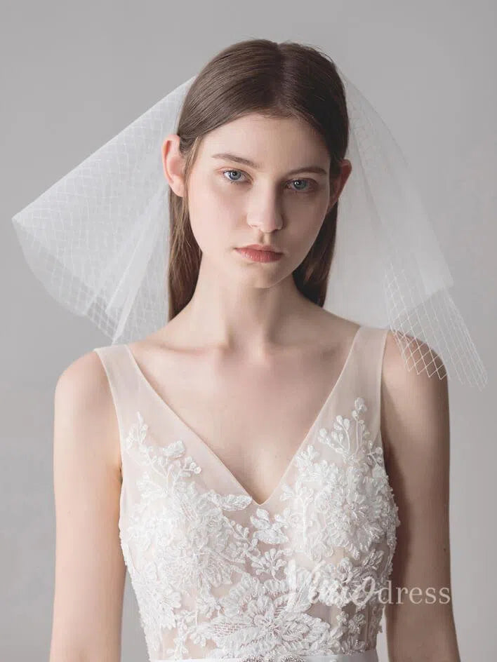 Shoulder Length Ivory Wedding Veils Viniodress ACC1048-Bridal Veil 2025 -Viniodress-Ivory-