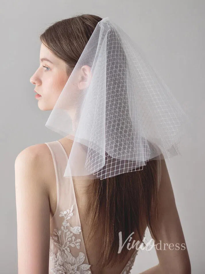 Shoulder Length Ivory Wedding Veils Viniodress ACC1048-Bridal Veil 2025 -Viniodress-Ivory-