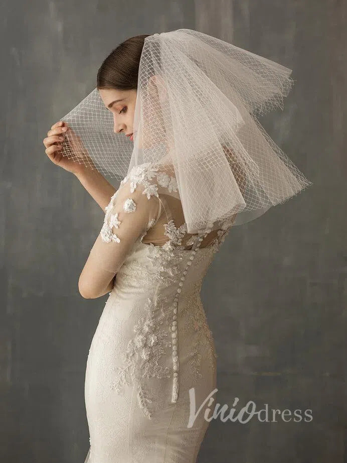 Shoulder Length Short Bridal Veils AC1001-Bridal Veil 2025 -Viniodress-Ivory-