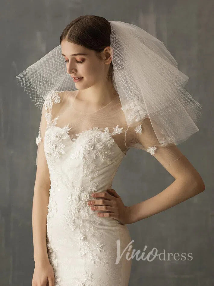 Shoulder Length Short Bridal Veils AC1001-Bridal Veil 2025 -Viniodress-Ivory-
