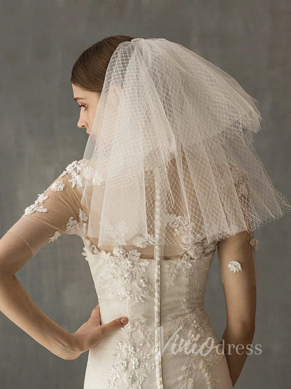Shoulder Length Short Bridal Veils AC1001-Bridal Veil 2025 -Viniodress-Ivory-